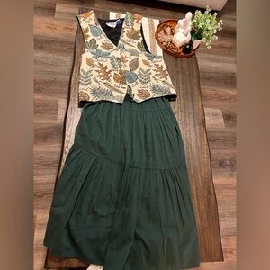Green Dress with Floral Patterned Top 2‎ piezas